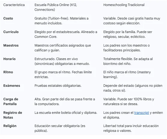 Comparativa entre escuelas publicas online y homeschooling